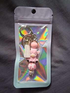 Pink Cow Charm Keychain and Card Holder Accessory